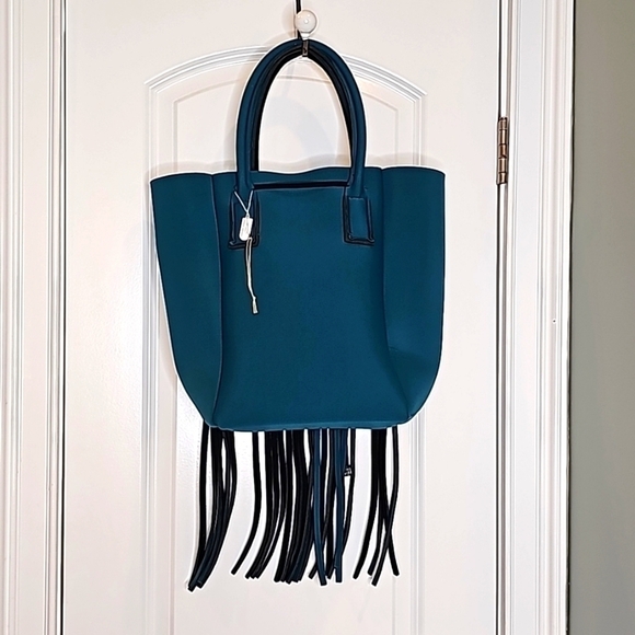 Save My Bag Turquoise Hippie Fringed Neoprene Tote Bag - Large - Picture 6 of 11